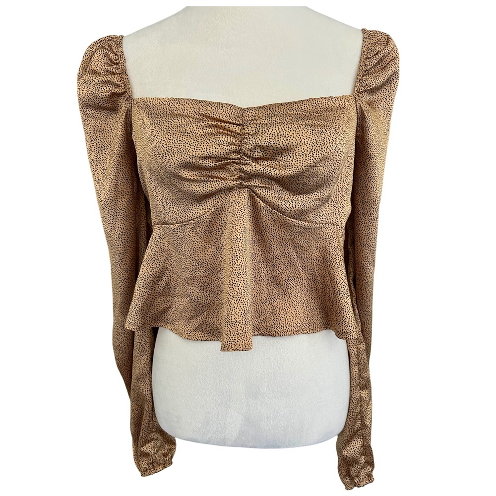 Mi ami Cheetah Print Satin Peplum Blouse Womens‎ Small